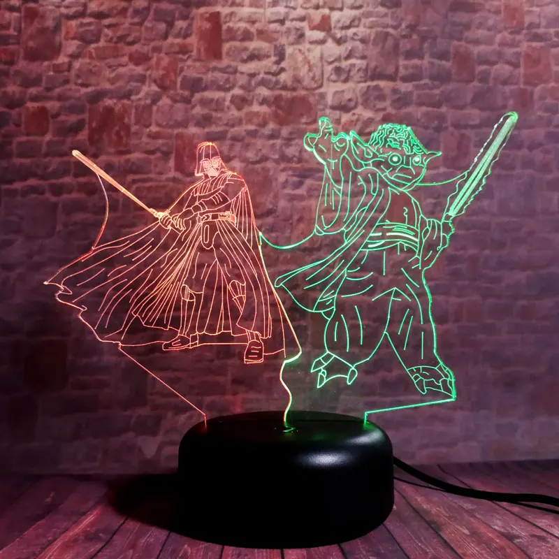 Звездные войны мастер йода фигурка Модель 3D иллюзия ночной Светильник СВЕТОДИОДНЫЙ Красочный Смешанный мигающий светильник черный рыцарь Дарт Вейдер фигурка игрушки