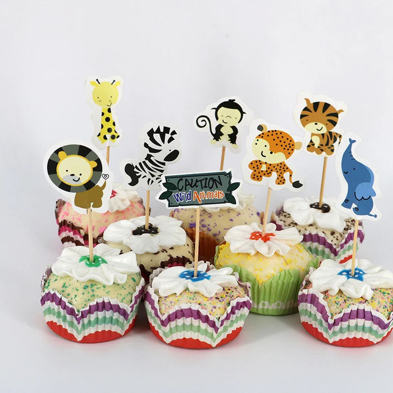 24 шт. предостережение дикие животные зоопарк кекс топперы конфеты бар выбор с