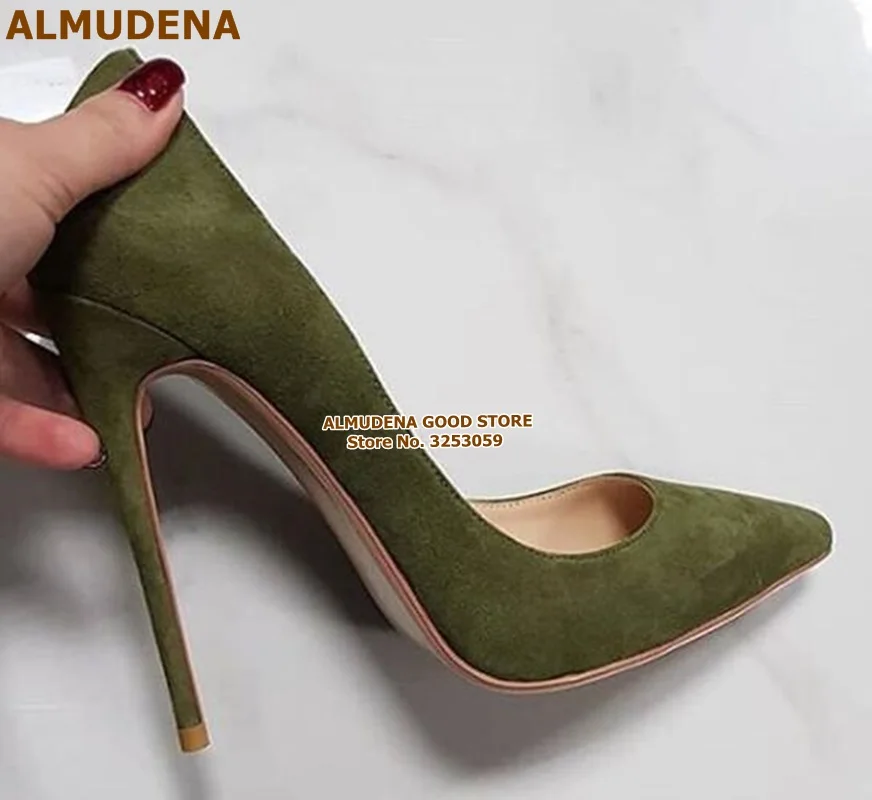 ALMUDENA замшевые модельные туфли-лодочки на шпильке с острым носком; туфли для торжеств на ультравысоком каблуке 12 см с закрытым носком; Цвет фиолетовый, желтый, синий - Цвет: as picture 12cm heel