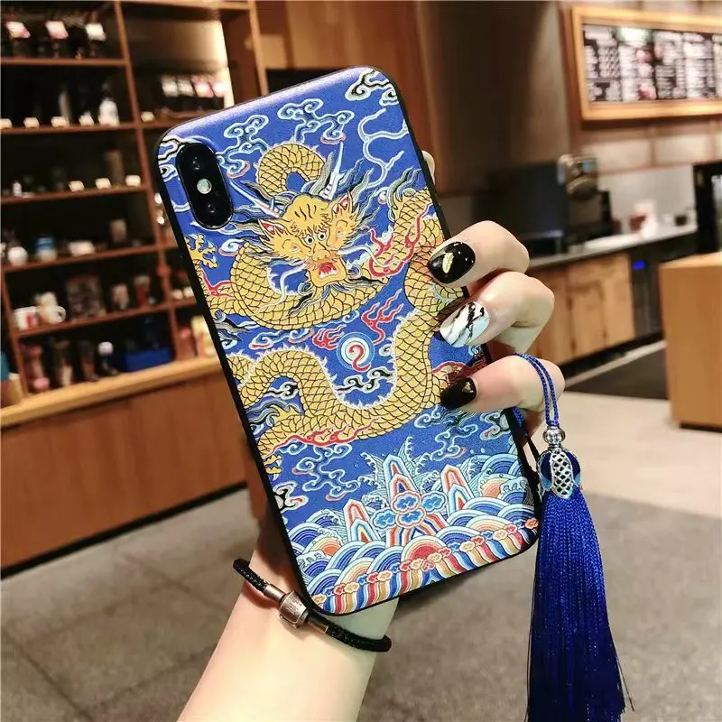 XS Max Phone Case For iPhone XR Chinese embroidery craft 3D Relief Palace Style X 7 8 Plus Tassel |