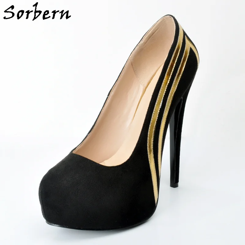 

Sorbern Black With Gold Women'S Shoes Fetish High Heels Sapatos Femininos Custom Platform Heels Big Size 12 Salto Alto Feminino