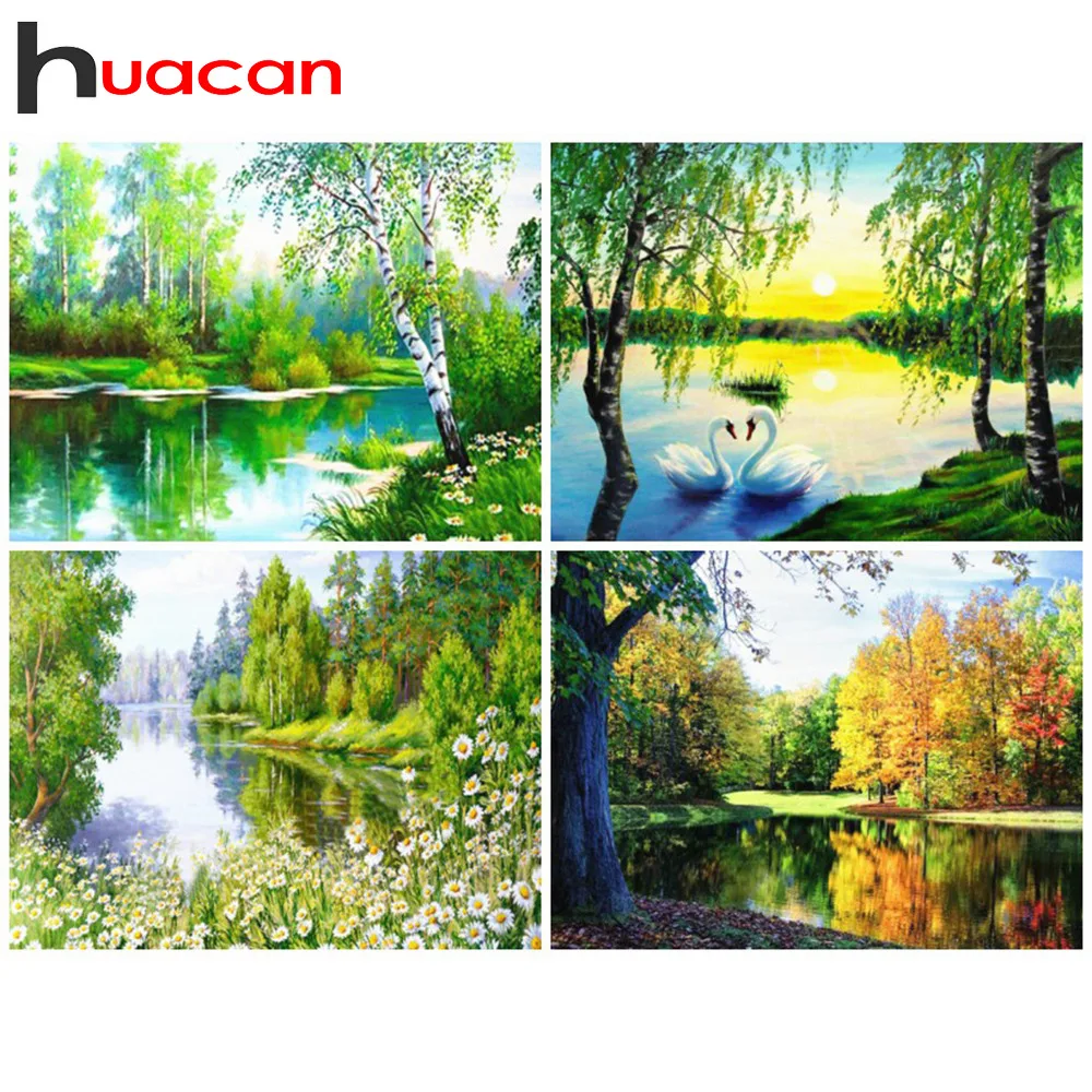 Алмазная живопись Huacan 5D, пейзаж, стразы, мозаика, полный декор, квадратный пейзаж, закат, алмазная вышивка, декор для стен