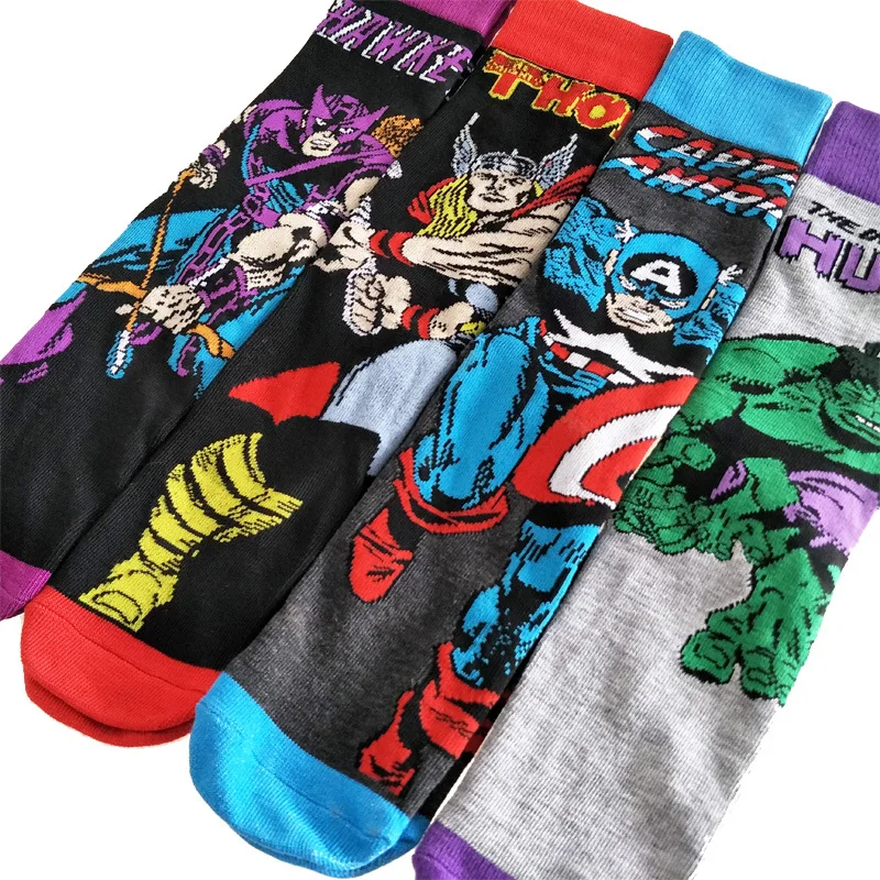 Marvel Железный человек печать носки Халк Тор Капитан Америка мода Улица Персонализированные Новинка для мужчин счастливый пот абсорбирующий хлопок носки