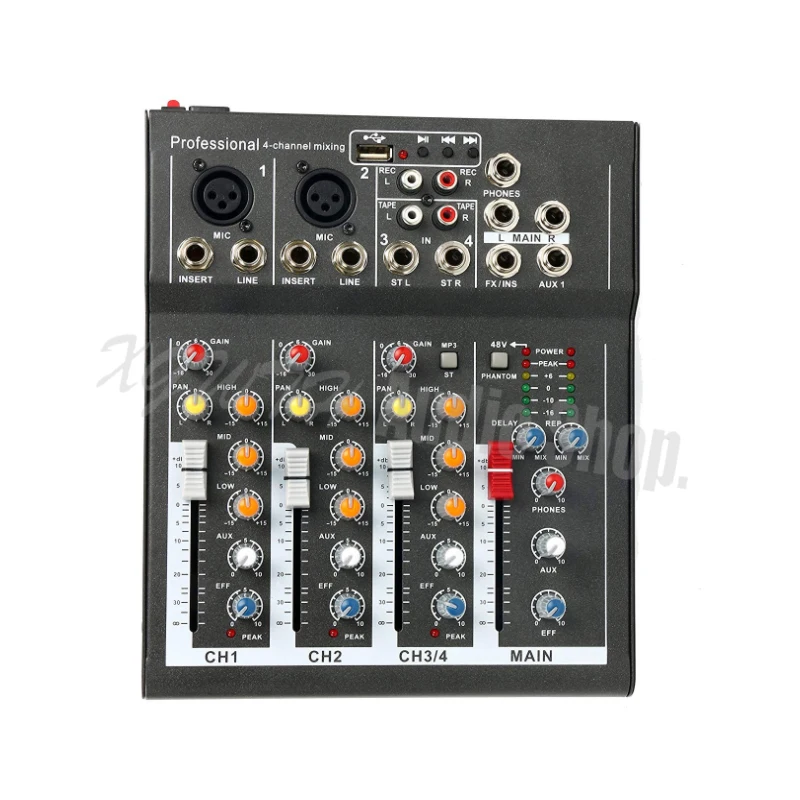 Профессиональная мини 4-канальная студийная звуковая панель с USB + 48 В эффектом
