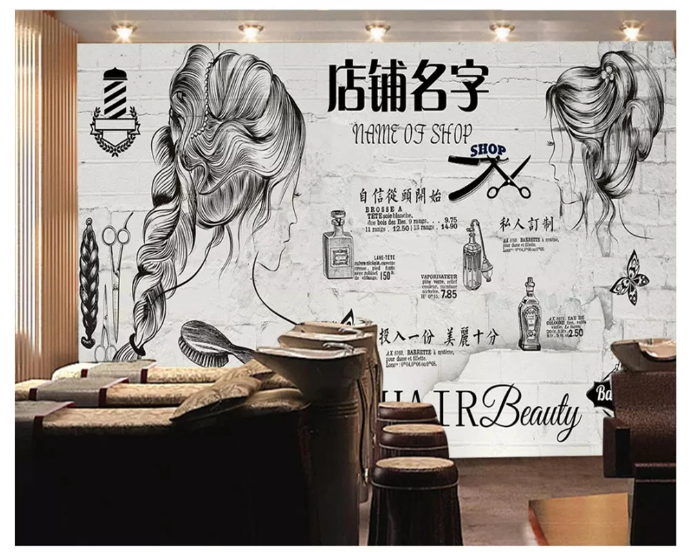 Настенные обои Beibehang для домашнего декора. Индивидуальная декоративная 3D-раскраска. Обои с ретро-кирпичом Европы и Америки для фона в парикмахерской.