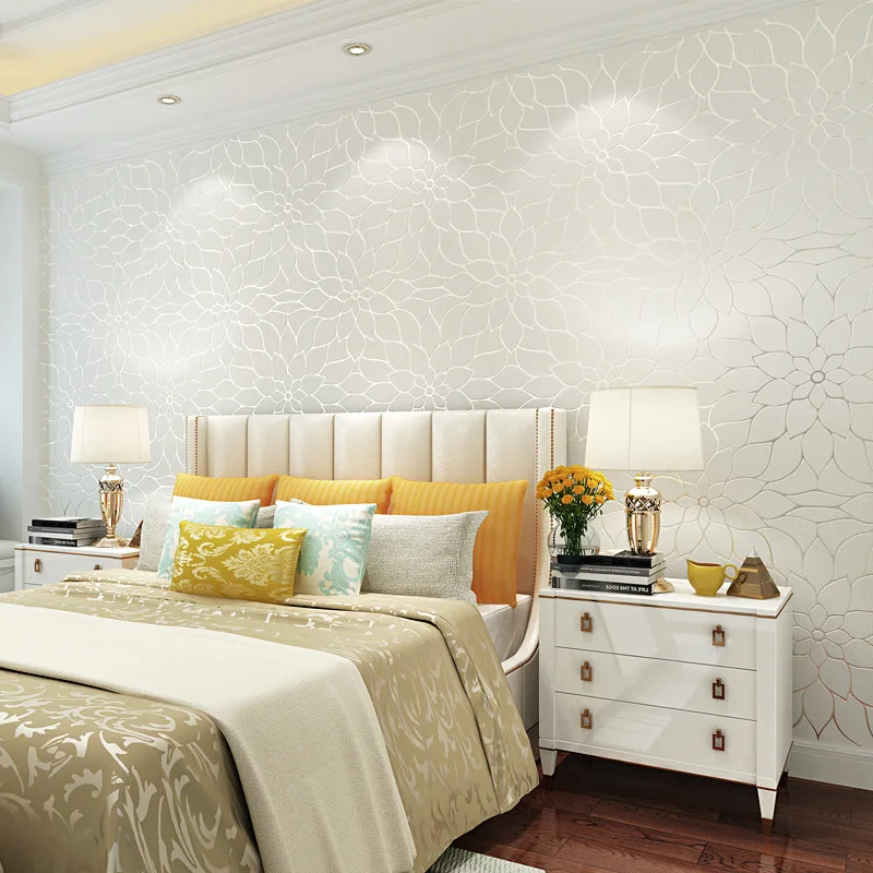 

beibehang Wallpaper roll Simple 3D faux suede velvet lotus wallpaper premium flocking bedroom papier peint mural 3d papel mural