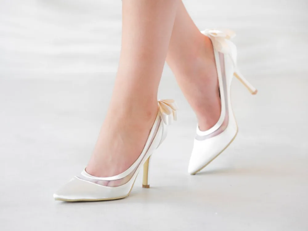

Discount Pointed Toe High Heels Ivory Satin Bridal Wedding Shoes Dropshipping
