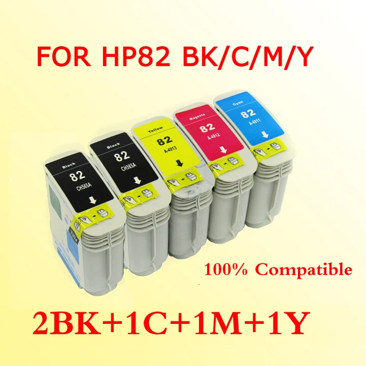

5x compatible for hp82 compatible ink cartridge for 500 500PS 800 for 82 bk/C/M/Y with full ink and chips