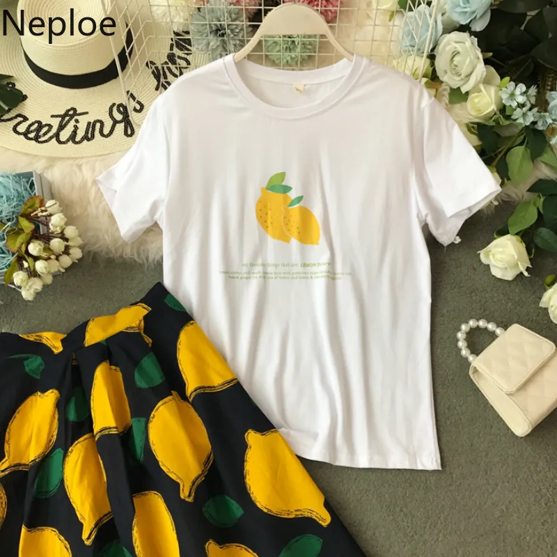 Neploe из двух частей комплект Для женщин летнее платье с лимонным принтом круглым