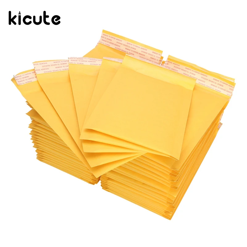 Kicute 50 шт./компл. крафт Пузырьковые почтовые пакеты мягкие конверты желтые
