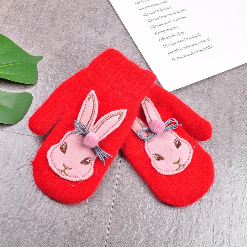 Wecute/перчатки из кролика с героями мультфильмов; зимние детские толстые теплые перчатки; Милые Шерстяные варежки с кроличьим мехом для девочек