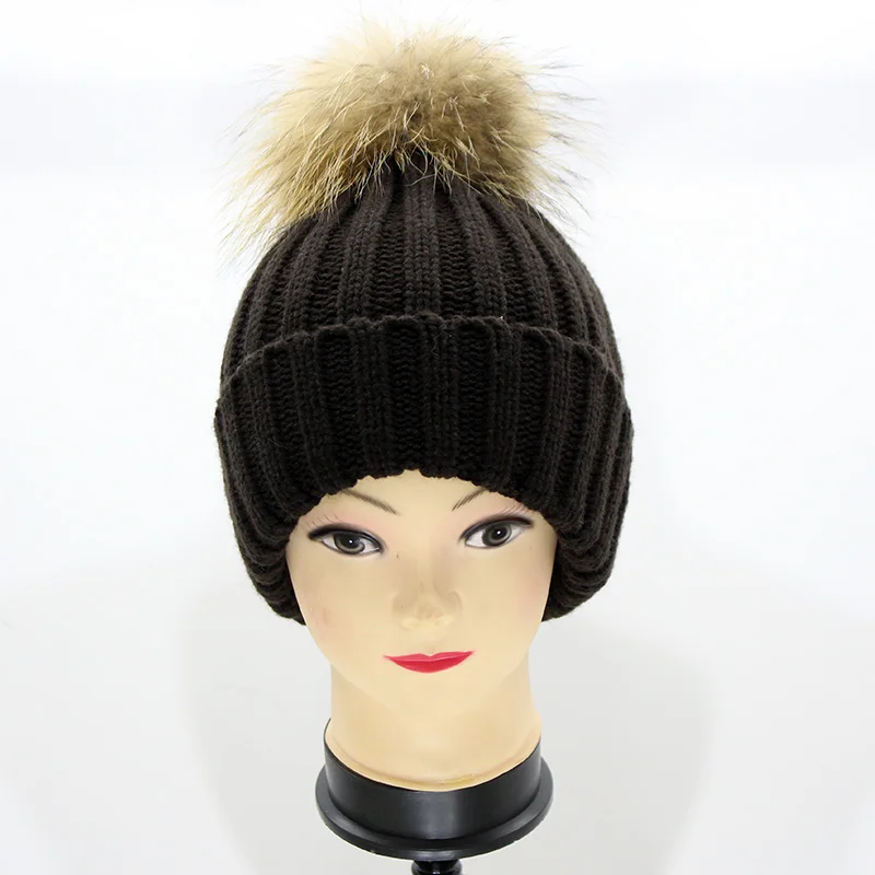 Лисий мех ball cap хип хоп помпонами зимняя женская шапка для девочки вязаные шапки
