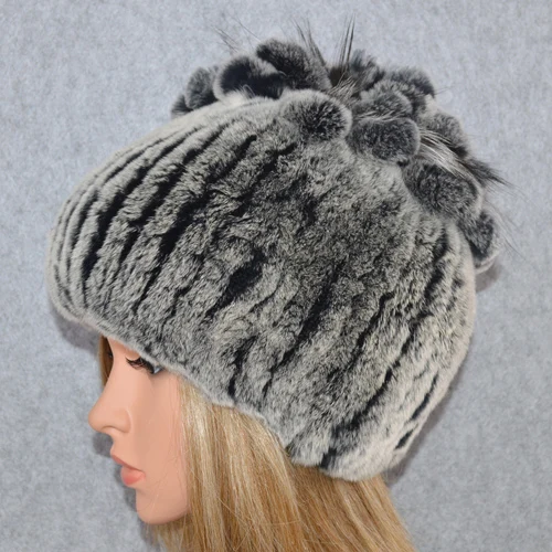 color 10 Горячая Распродажа Настоящий мех кролика Skullies Beanies шапки женские зимние теплые ручной работы вязаная шапка из меха кролика рекс шапки для девочек натуральный мех - Цвет: color 10