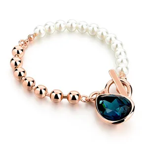Gold White CHICVIE золотой цвет жемчужные бусы браслеты с синими камнями свадьба и помолвка женский ювелирный браслет Sbr160114 - Окраска металла: Gold White