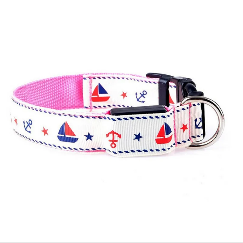 Нейлоновый светодиодный ошейник для собак регулируемый светящийся ночной