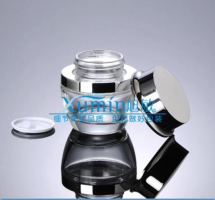 50g clear glass cream jar with shiny silver aluminum lid, 50 gram cosmetic jar, packing for sample/eye cream, 50g bottle