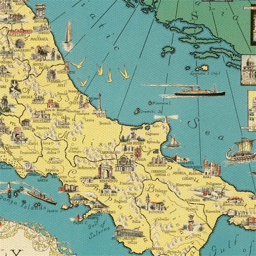 Рисованная карта Италии с Ватиканом известный архитектурный узор изысканный