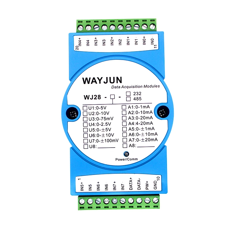 WAYJUN WJ28 8 канальный аналоговый сигнал к RS485/232 дистанционный IO модуль с Modbus 4 20mA 0 10