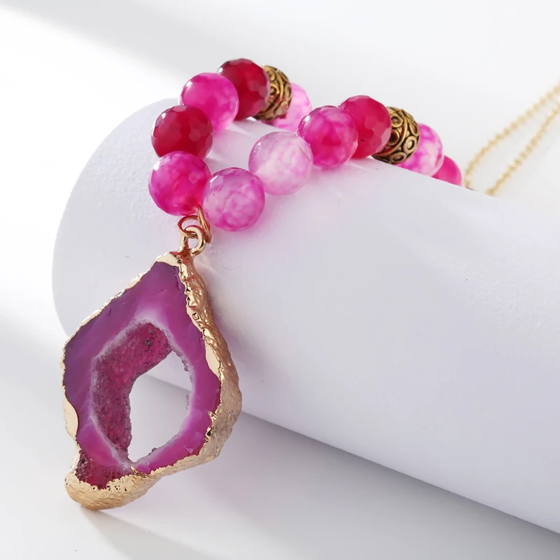 BOJIU длинное ожерелье с натуральным камнем Трендовое богемное для девочек новая