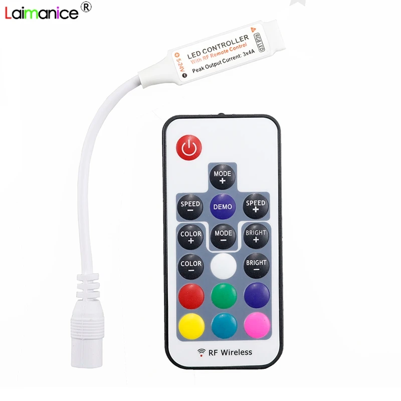Мини светодиодный RGB пульт дистанционного управления DC5-24V 17key радиочастотный контроллер с 4pin Женский DC для 5050 12A RGB светодиодные ленты ленточное освещение