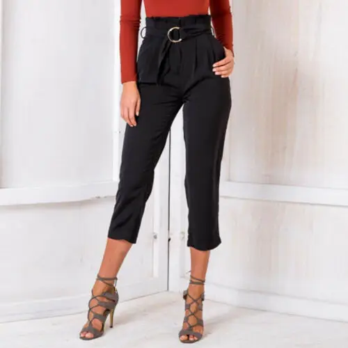 

Summer Slim Womens Calf-Length Pants Polyester Solid Color High Waist Pencil Pant Casual Lounge Wear Trousers 2019 New Hot