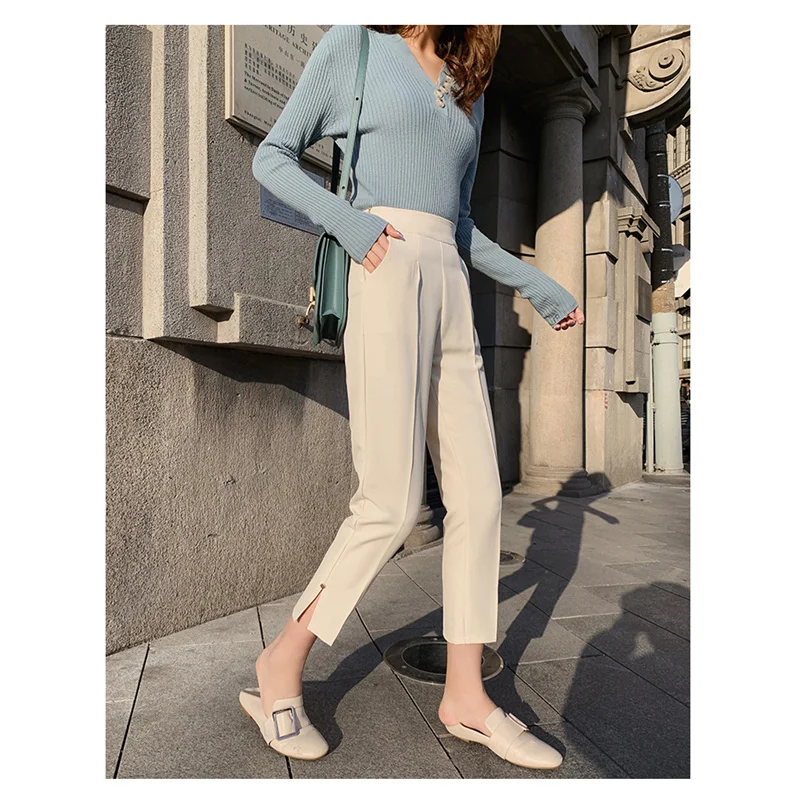 Женские черные шаровары JUJULAND тонкие дышащие брюки карандаш в Корейском стиле