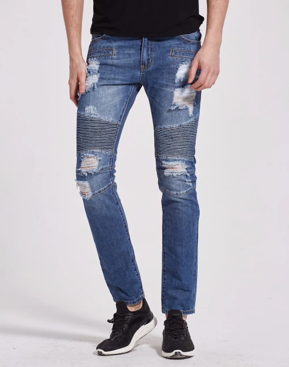 Мужские байкерские джинсы S1702 Классические облегающие с дырками|biker jeans|biker jeans