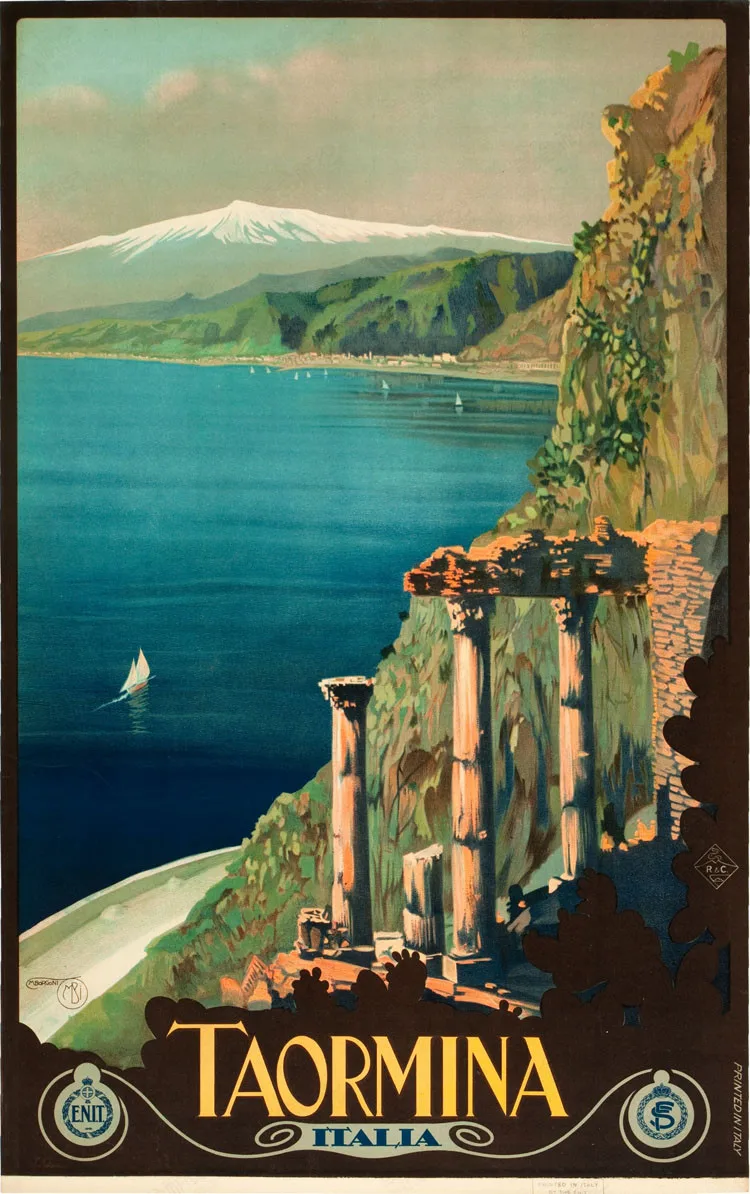 Taormina Италия Средиземноморский Морской пейзаж винтажный Ретро декоративный