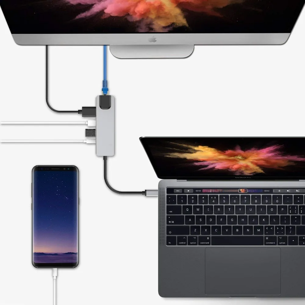 5 в 1 Тип usb C концентратор Hdmi USB к Gigabit Ethernet Rj45 сетевой адаптер для Macbook Pro Thunderbolt 3