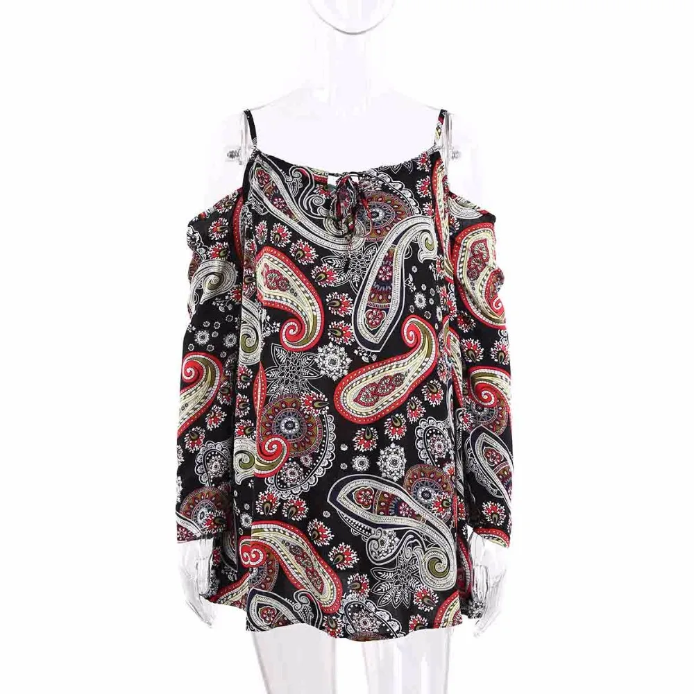 

2018 Bohemian Printing Women Dress Chiffon Bow Off Shoulder Summer Sexy Womans New Fashion Clothing Robe Femme Plus Size S-3XL