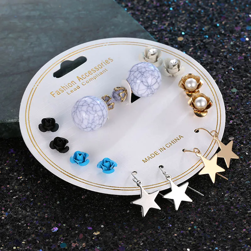 Серьги пусеты 7 пар/компл. трендовые металлические маленькие серьги в виде цветов