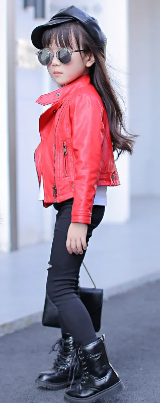 Куртка на молнии из ПУ кожи для девочек классная куртка классическое пальто с