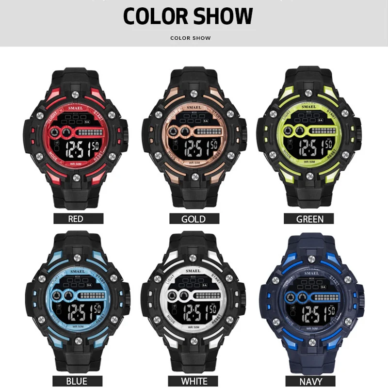 Часы SMAEL Мужские механические цифровые светодиодсветодиодный водонепроницаемые
