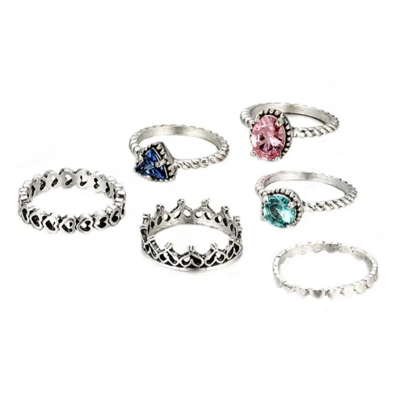 6 шт./компл. в богемном стиле панк Этническая Корона кристалл кольцо комплект Boho