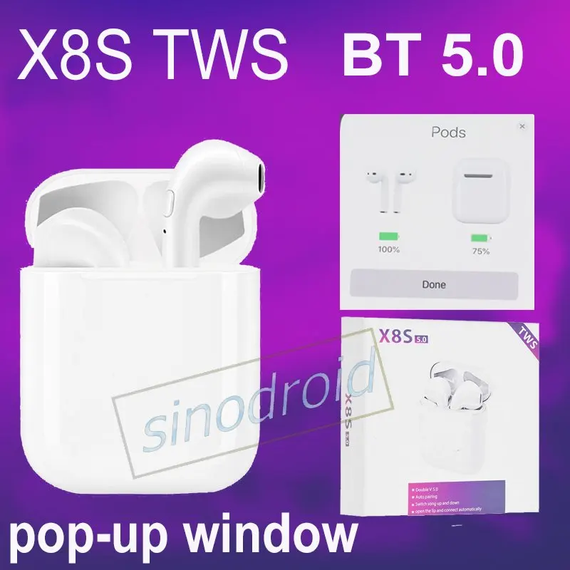 X8S TWS мини беспроводные Bluetooth 5,0 стерео наушники Близнецы спортивные наушники с всплывающим окном микрофон Автоматическое Сопряжение