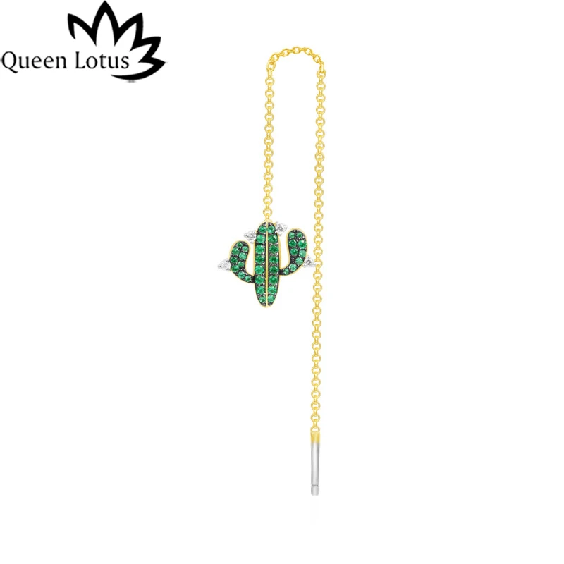 Женские длинные висячие серьги кактус Queen Lotus циркониевые ААА ювелирные изделия