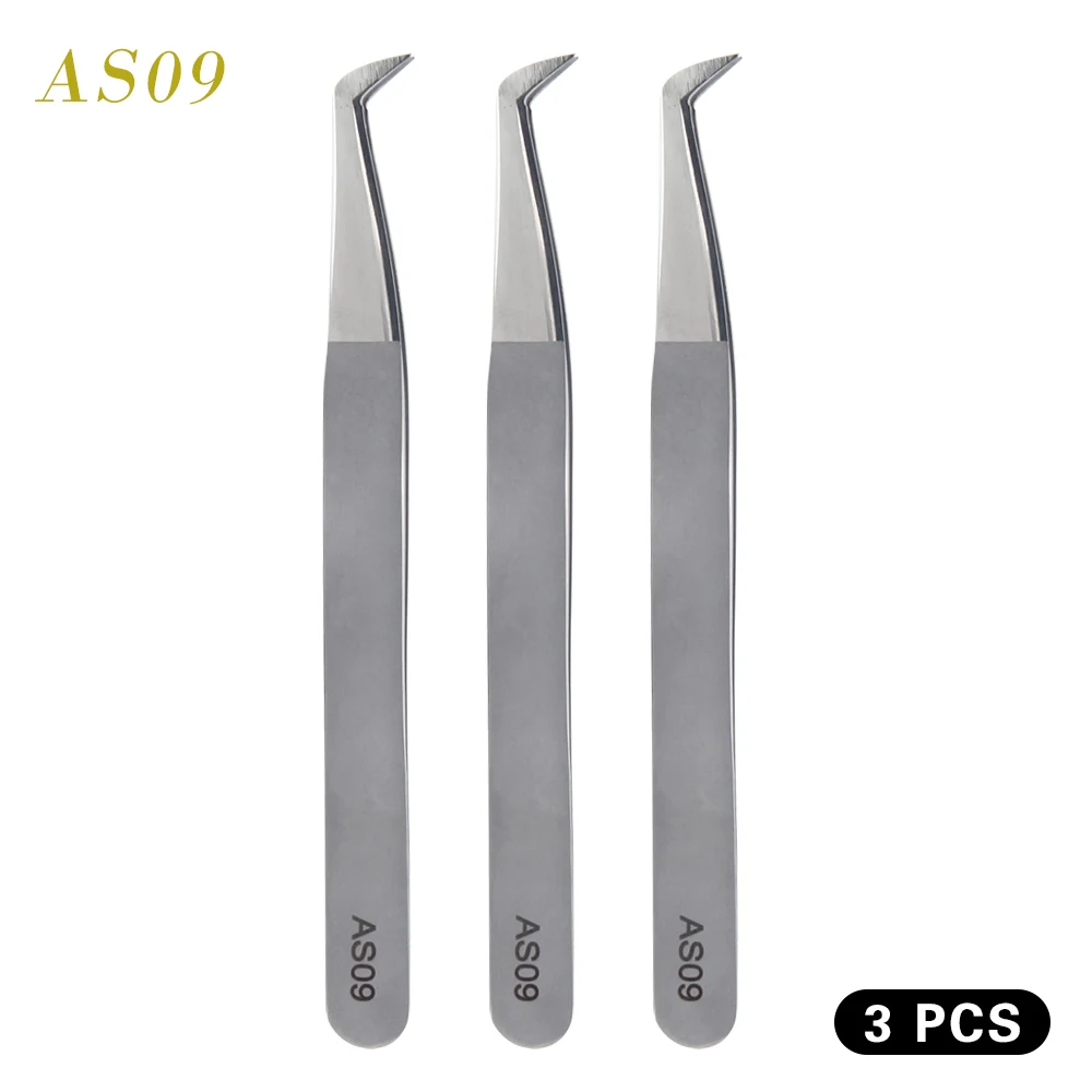 3 Pcs AS09 AS09 Точность Пинцет для 3D норковые ресницы индивидуальные объемные ресницы, ресниц для наращивания прививки Нержавеющая сталь Точка Пинцет - Цвет: 3 Pcs AS09