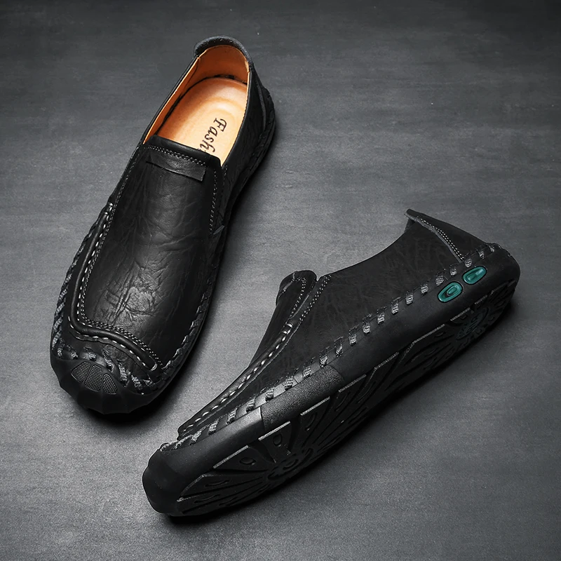 Мужские кожаные лоферы XPER черные Повседневные слипоны ручной работы обувь хаки