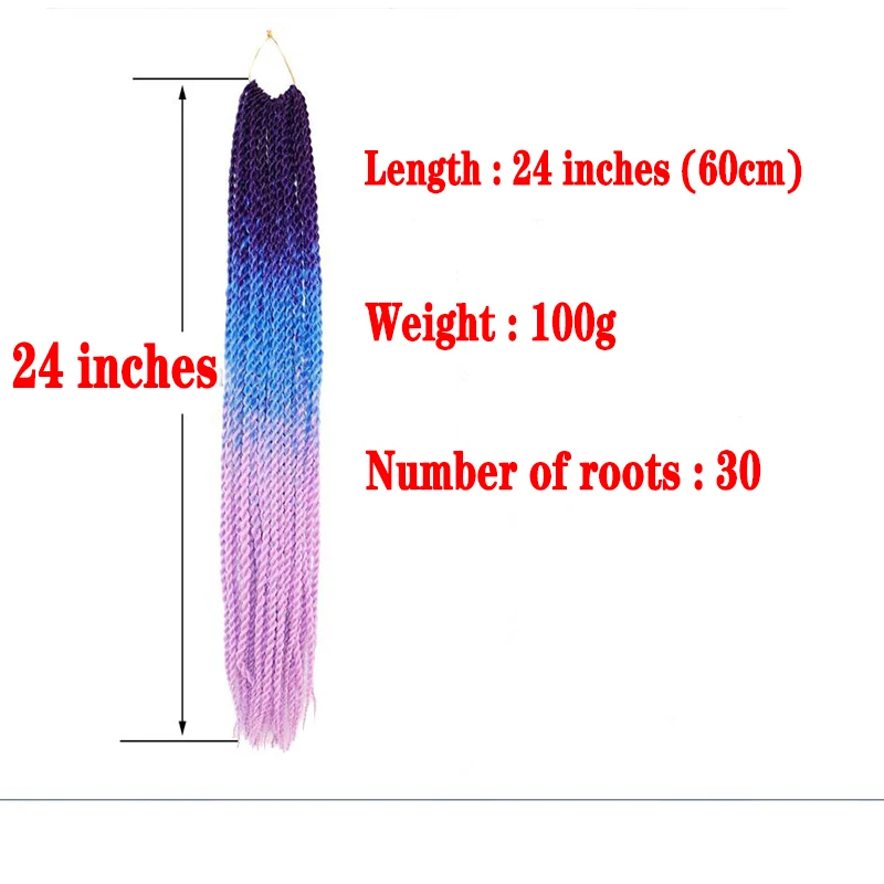 MERISIHAIR Ombre Сенегальские крученые волосы на крючках косички 24 дюйма 30 корней/упаковка синтетические косички волосы для женщин серый, синий, розовый, бро