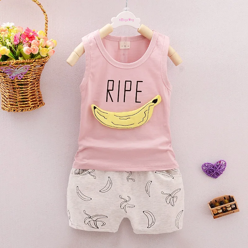 Summer Banana Baby Boy Girl Clothes Cotton Sleeveless Vest Shorts Pants 2pcs Kids Clothing Sets Newborn Suits | Детская одежда и