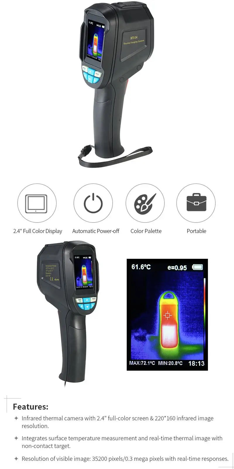 HT-04 220x160 ручной инфракрасный Imager термальная камера Термографическая камера цифровой тестер температуры Buit-in 4G памяти