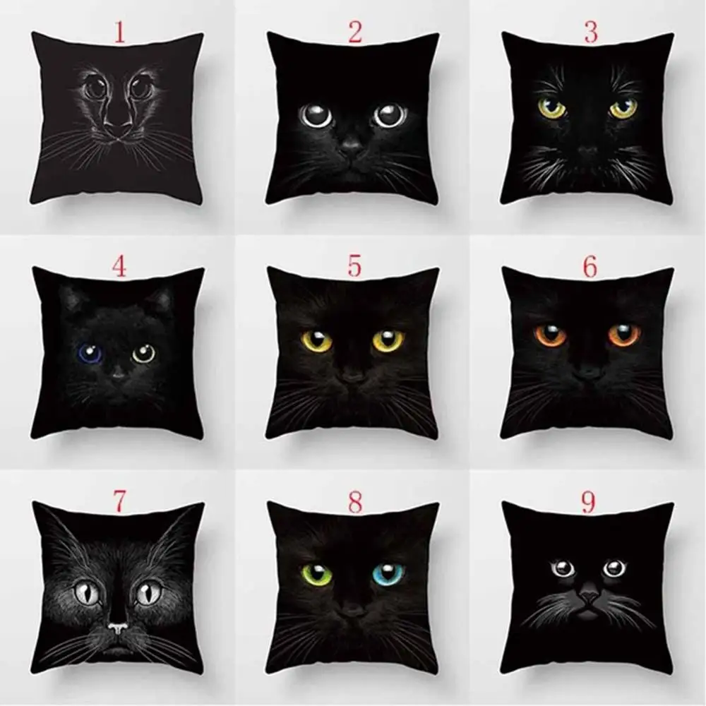 

Fashion Pilllow Creative Black Lovely Cat Decorative Cushion Cover Square Pillowcase Home Decor Cushion Cover 45x45 cm