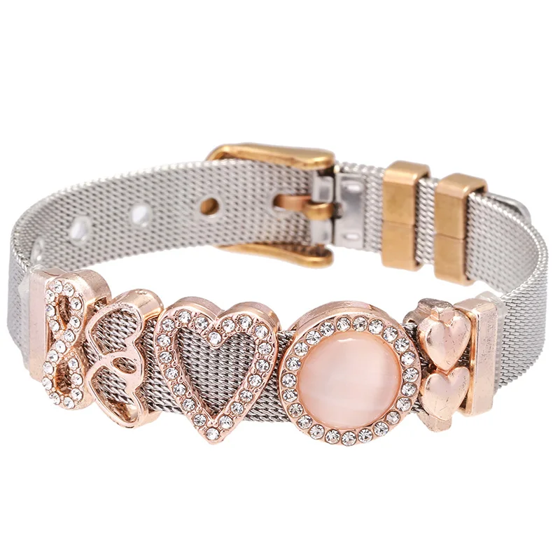 TOGORY Couple Jewelry Crystal Charms Mesh Keeper Bracelets Key &amp Lock Beads Fine for Women Bride Wedding | Украшения и