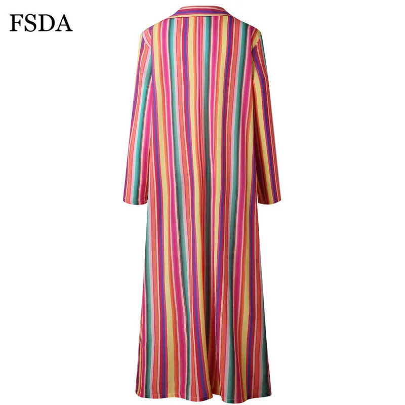Женское платье рубашка FSDA винтажное длинное в полоску с длинным рукавом и