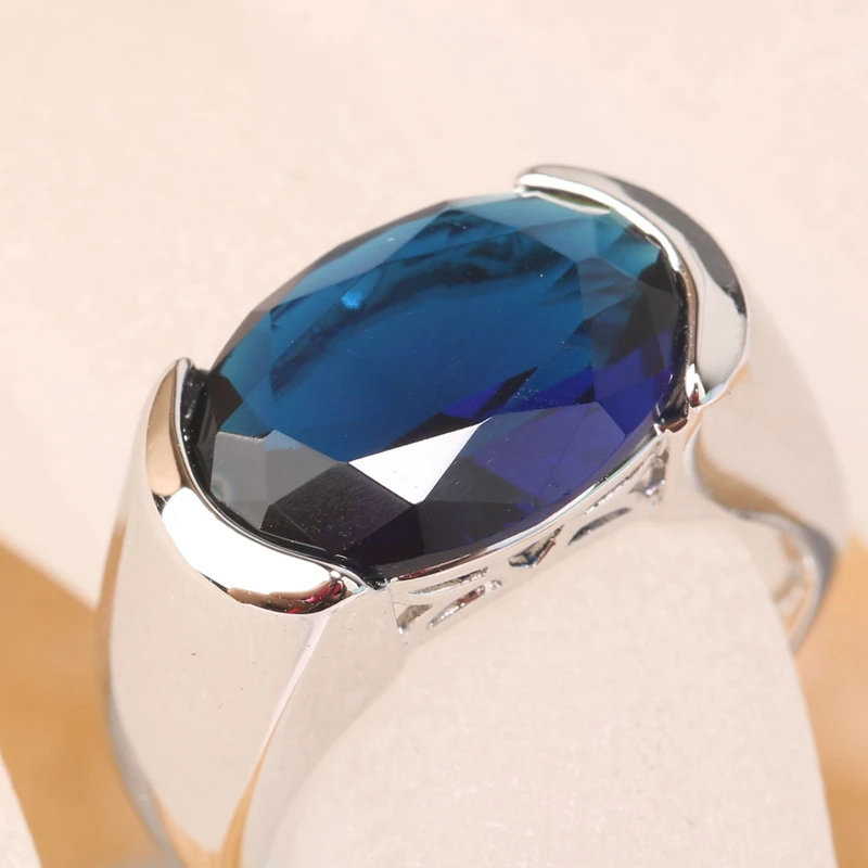 Простой овальной глубокий London синих камней Фиолетовый Цирконий 925 sterling