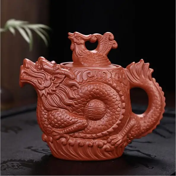2021 Hot Sale Authentic Yixing Big Capacity 530ml &amp 210ml Purple Clay Teapot Dragon And Phoenix Teaset Kettle KungFu | Дом и сад