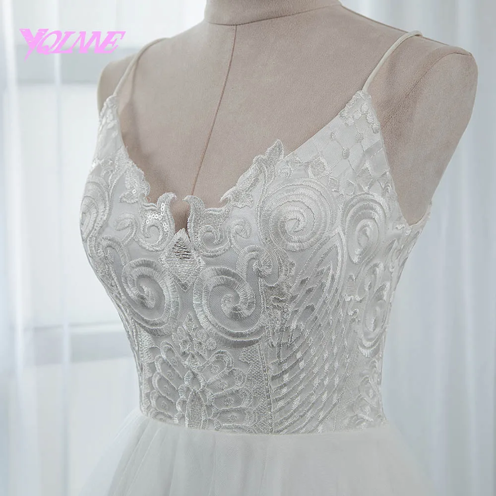 YQLNNE 2018 Vestido De Noiva простое кружевное Тюлевое свадебное платье спагетти|Свадебные