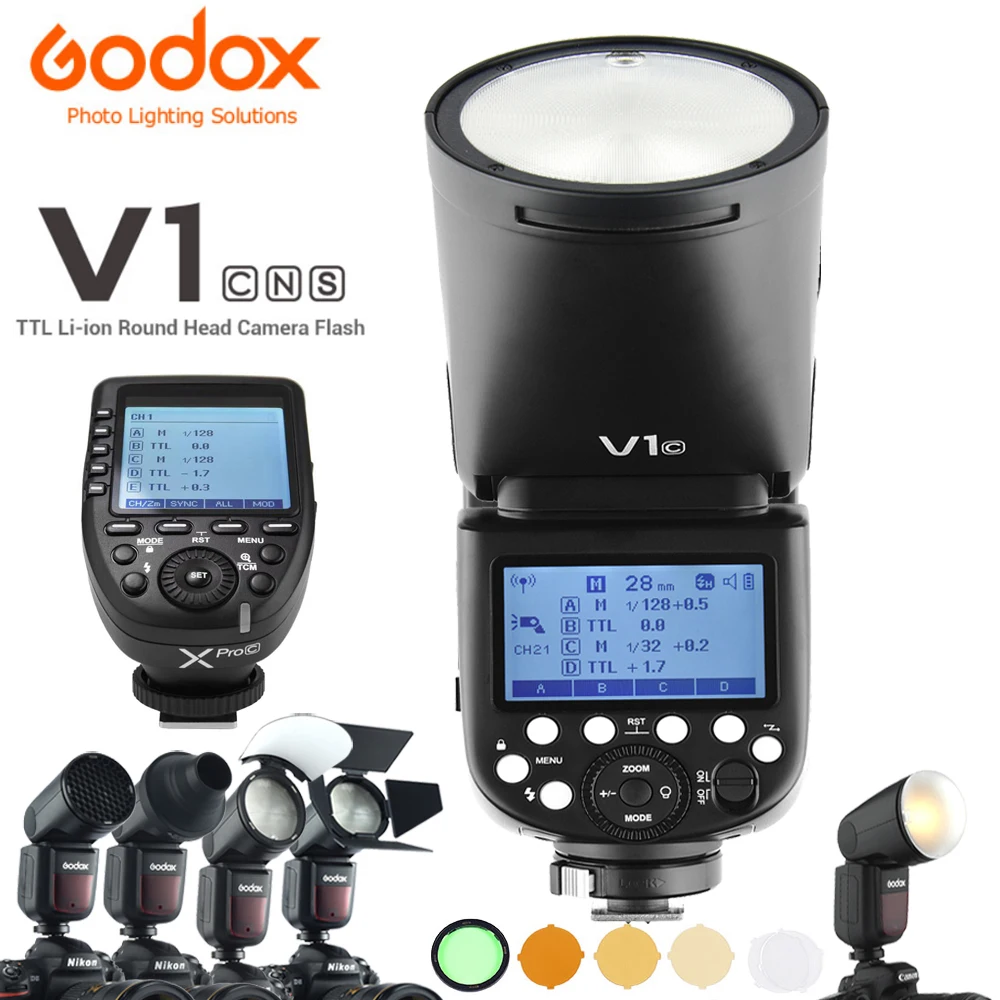 Godox V1 V1C V1N V1S V1F V1P V1O TTL Li Ion круглая головка вспышка для камеры 2 4G HSS Speedlite Canon Nikon Sony Fuji