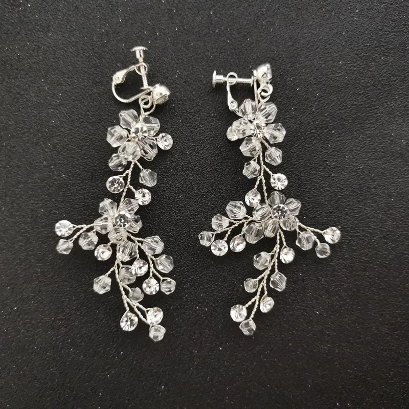 SLBRIDAL Серьги Подвески ручной работы стразы жемчужные клипсы свадебные серьги