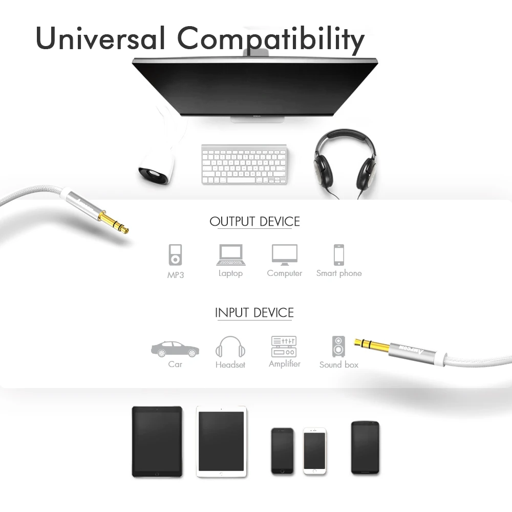 AMPCOM 3 5 мм аудио кабель без потерь Чистый медный папа стерео Aux для автомобильных